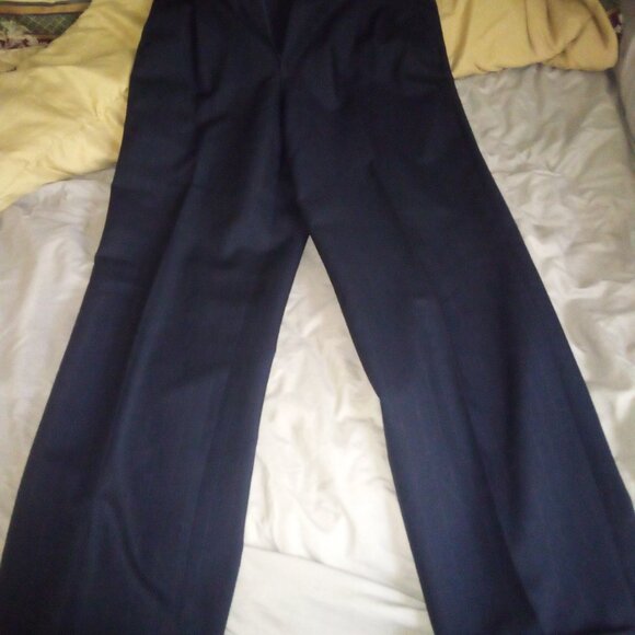 Vintage Dress Slacks Wool Blend Navy Size 30" x 28 " Pleated & Cuffed Button Tab - Picture 1 of 3